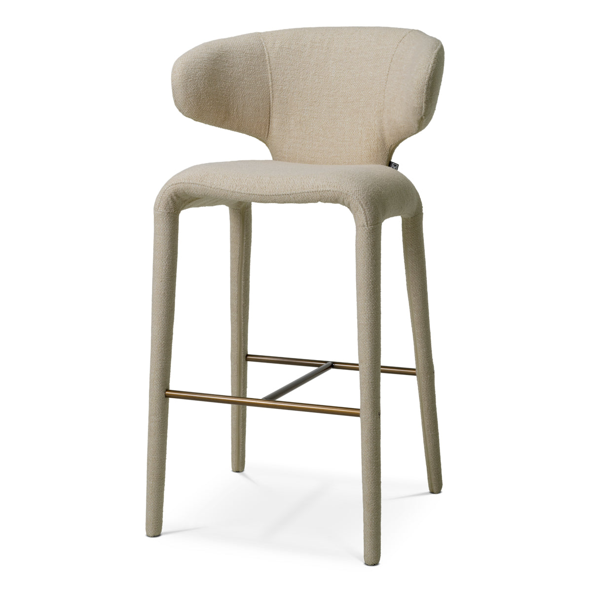 Scaun de bar Josephine, renato ecru, finisaj bronz