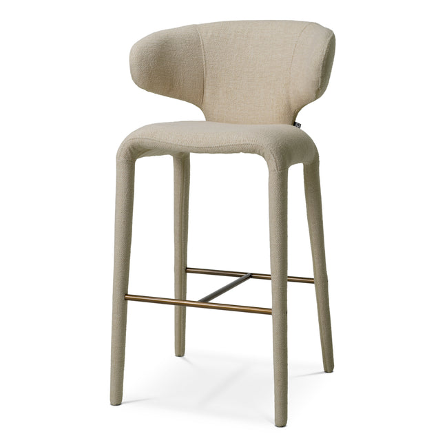 Scaun de bar Josephine, renato ecru, finisaj bronz