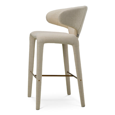 Scaun de bar Josephine, renato ecru, finisaj bronz