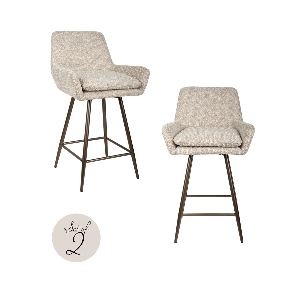 Scaun de bar Linsey (înălțime blat), chunky natural, rotativ (set de 2)