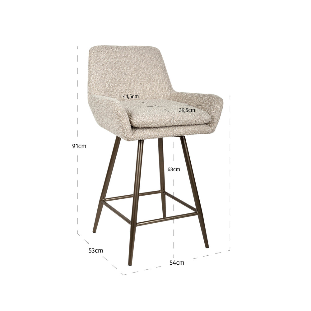 Scaun de bar Linsey (înălțime blat), chunky natural, rotativ (set de 2) – desen tehnic cu dimensiuni