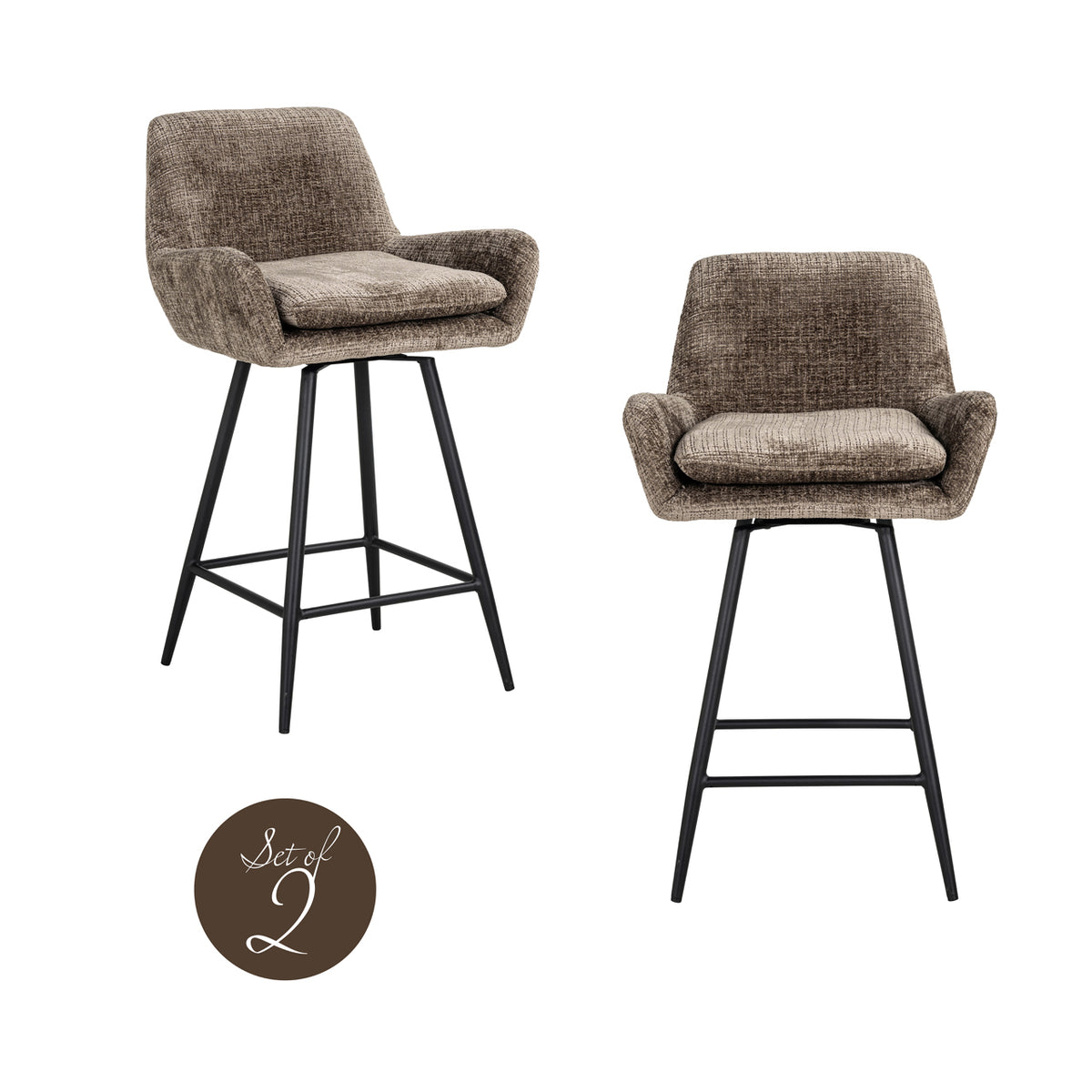 Scaun de bar Linsey (înălțime blat), niagara stone, rotativ (set de 2)