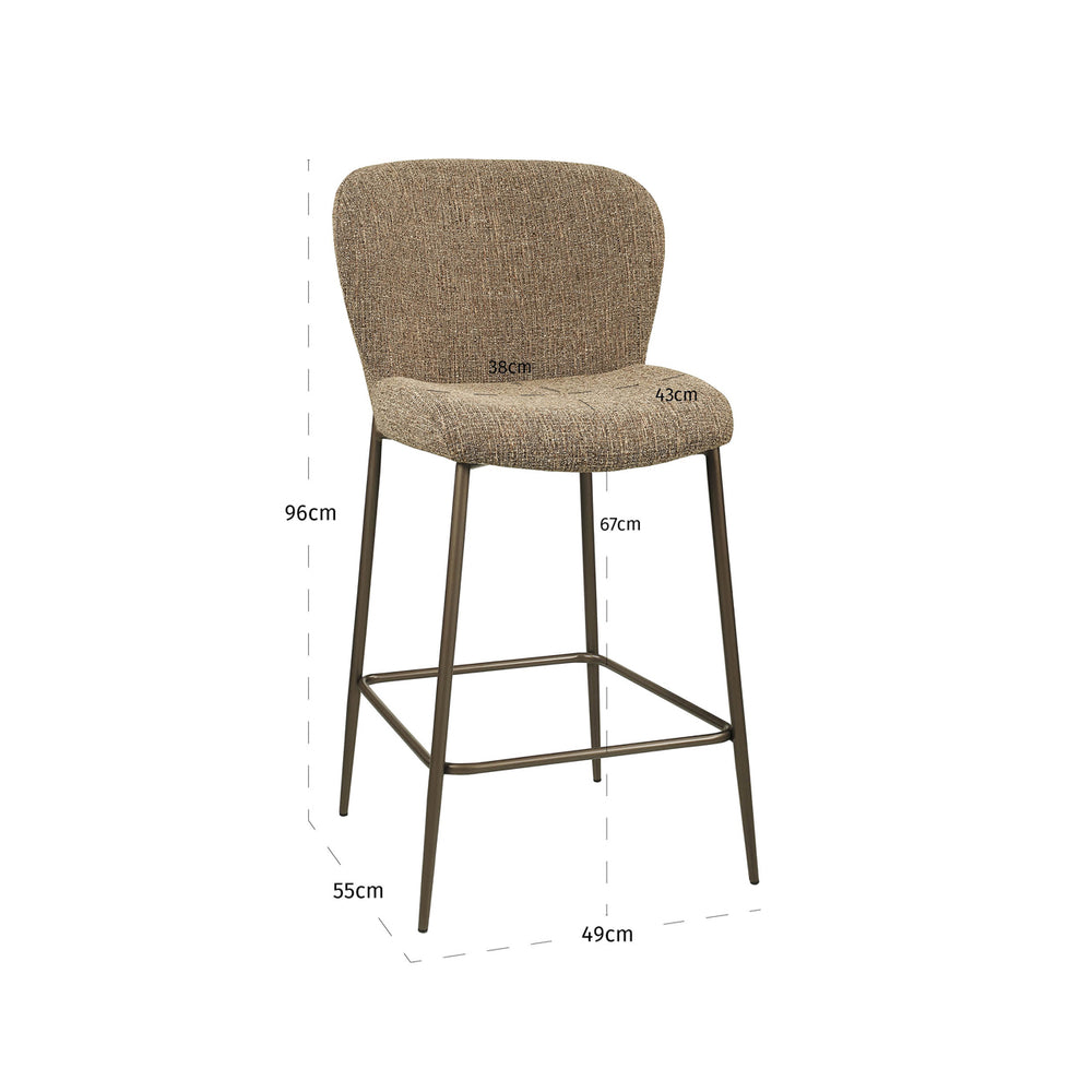 Scaun de bar Odarby (înălțime blat), tweed maro, ignifug – desen tehnic cu dimensiuni