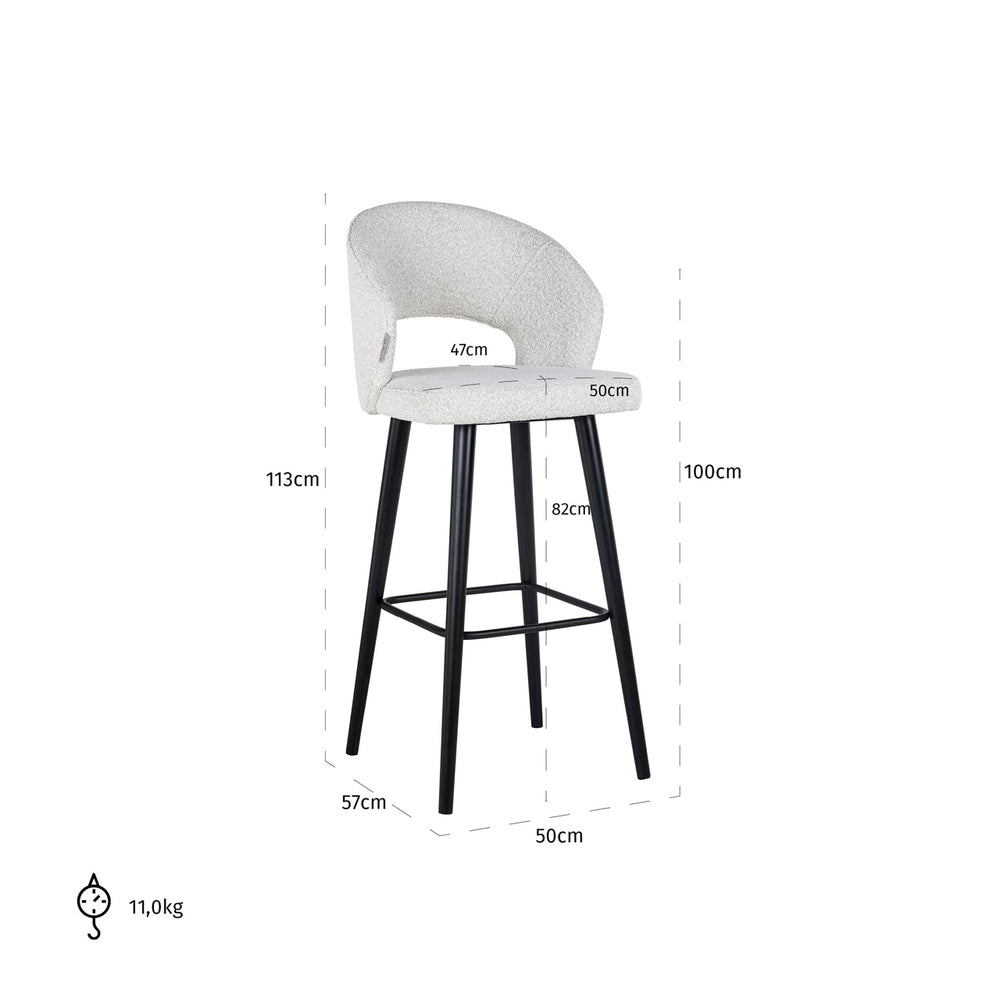 Scaun de bar Savoy, bouclé alb – desen tehnic cu dimensiuni
