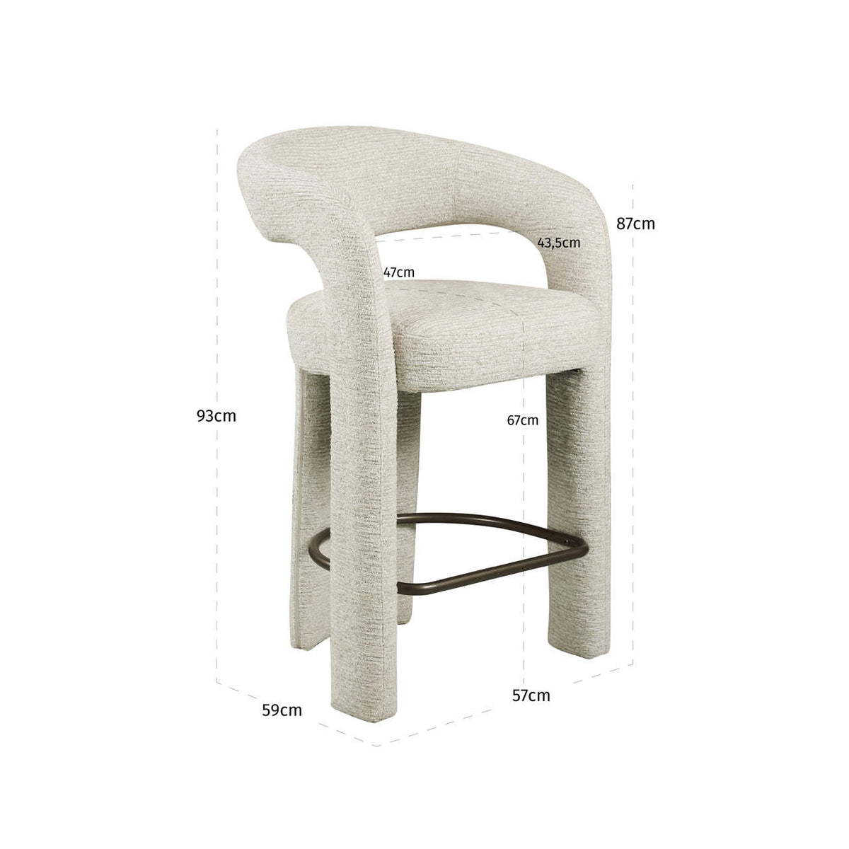 Scaun de bar Soho (înălțime blat), linear natural – desen tehnic cu dimensiuni