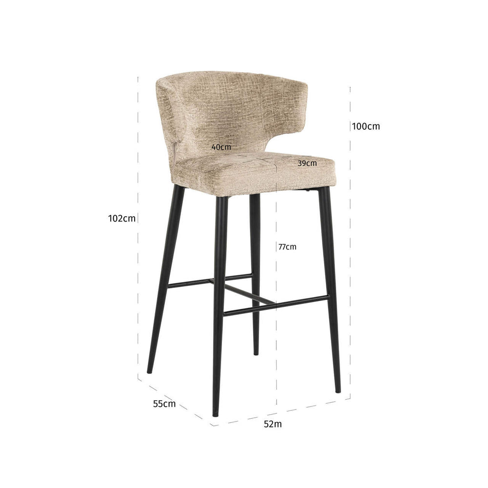 Scaun de bar Taylor, desert fusion, ignifug – desen tehnic cu dimensiuni