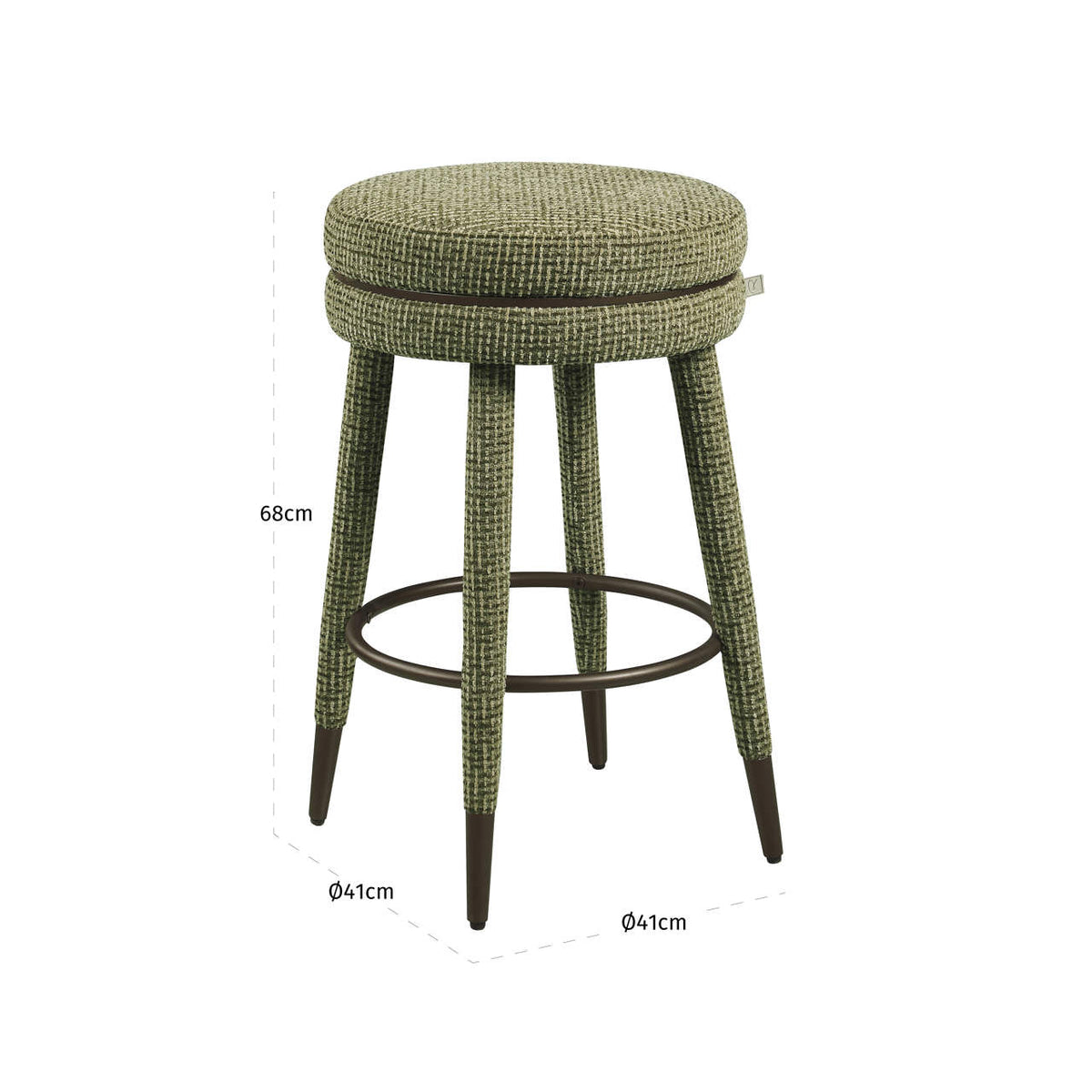 Scaun de bar Tenashar (înălțime blat), blockweave verde, rotativ – desen tehnic cu dimensiuni