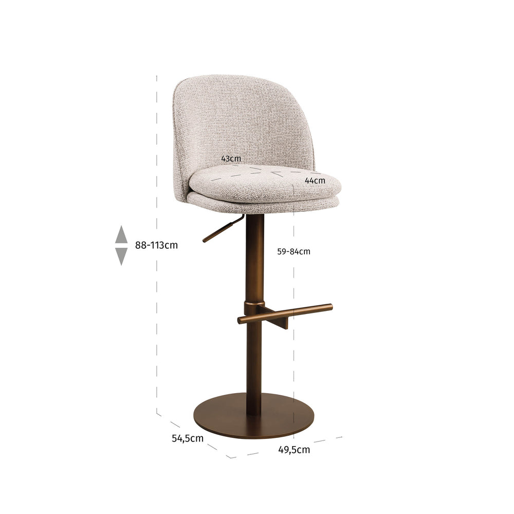 Scaun de bar Vesper, mocca fancy, rotativ – desen tehnic cu dimensiuni
