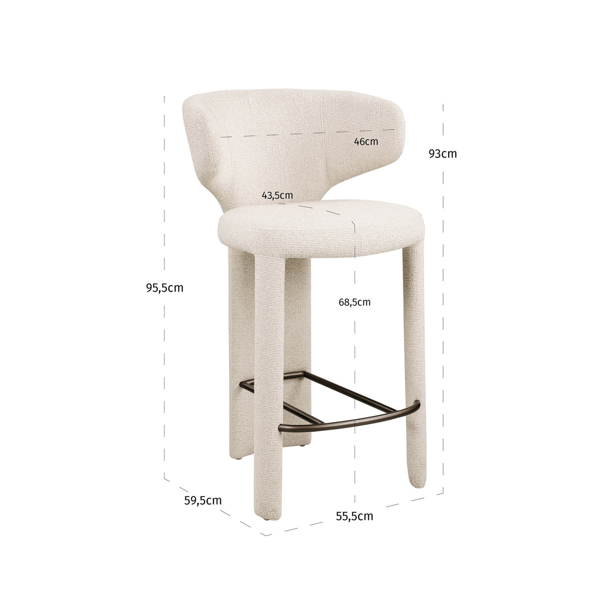 Scaun de bar Viola (înălțime blat), biscotti – desen tehnic cu dimensiuni