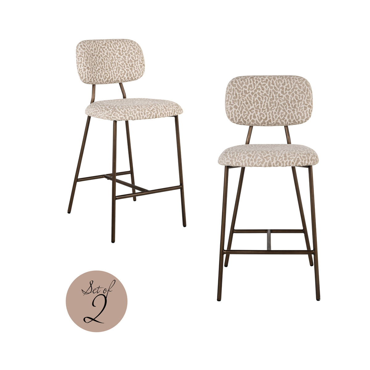 Scaun de bar Xenia (înălțime blat), leopard bej, ignifug (set de 2)
