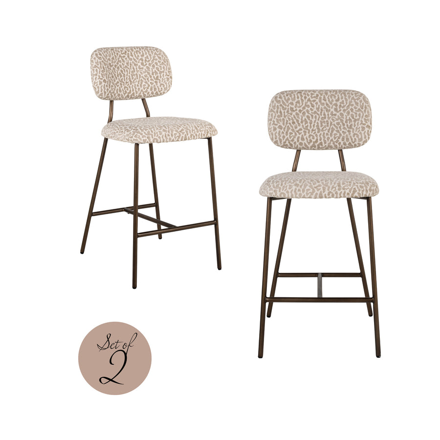 Scaun de bar Xenia (înălțime blat), leopard bej, ignifug (set de 2)