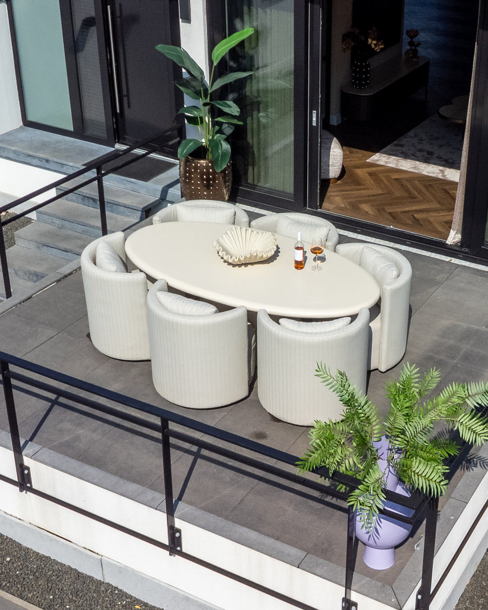 Scaun de exterior Marlin, bej, rotativ – ambient