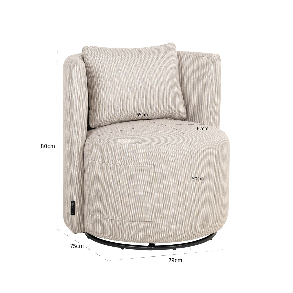 Scaun de exterior Marlin, bej, rotativ – desen tehnic cu dimensiuni
