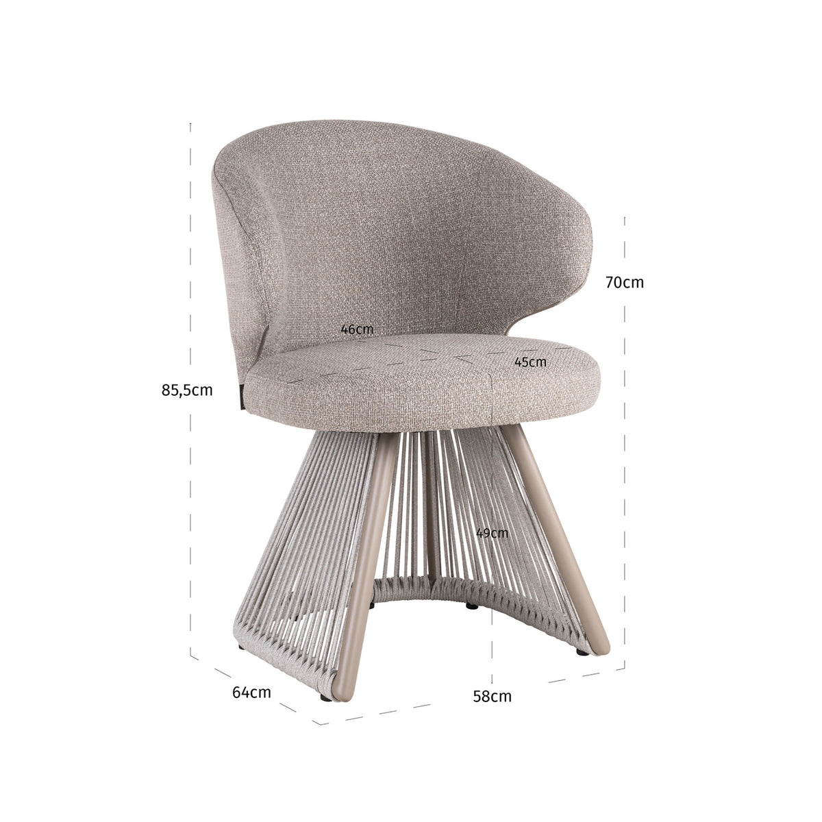 Scaun de exterior Nuba, alpine greige – desen tehnic cu dimensiuni