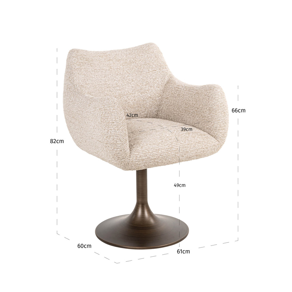 Scaun dining Aldo, linear natural, rotativ – desen tehnic cu dimensiuni