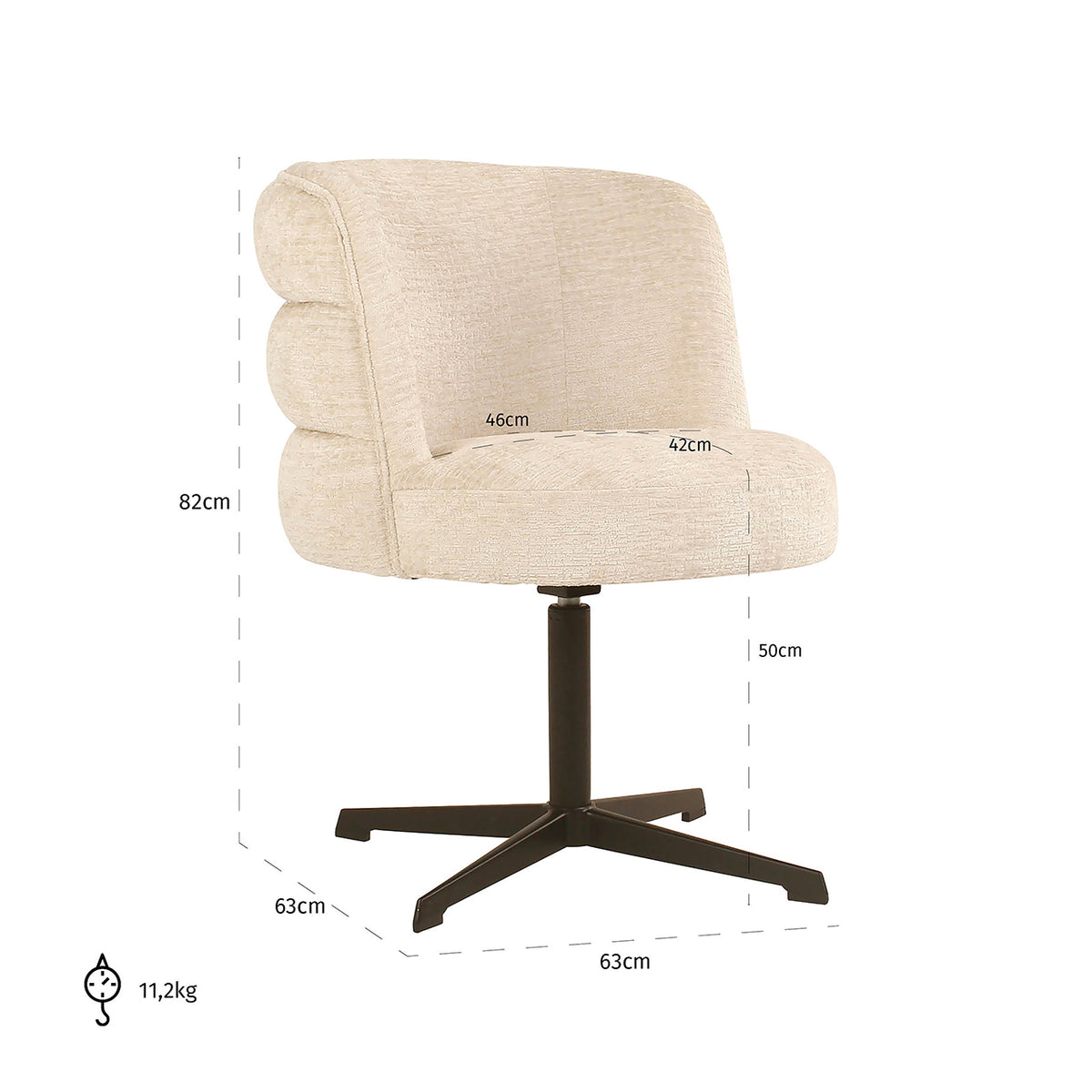 Scaun dining Alexander Jones, fusion crem, rotativ (Chadwick) – desen tehnic cu dimensiuni