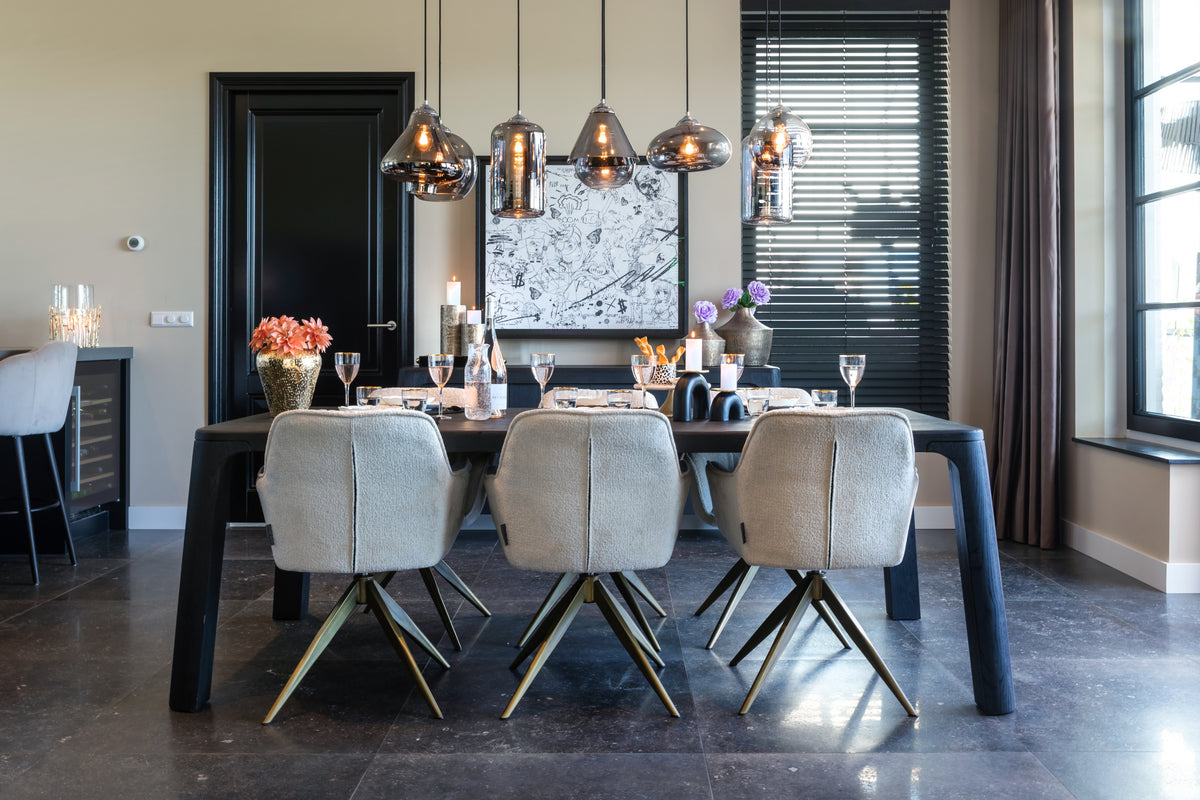 Scaun dining Aline, chenille albă, rotativ, ignifug – ambient