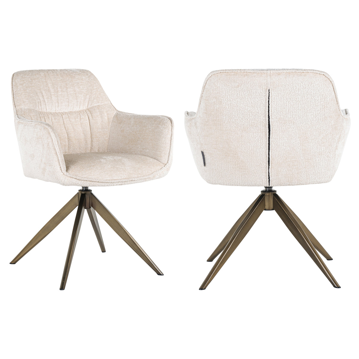 Scaun dining Aline, chenille albă, rotativ, ignifug
