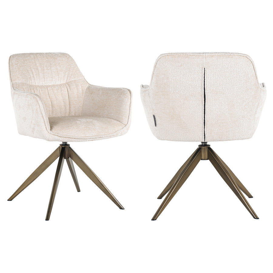 Scaun dining Aline, chenille albă, rotativ, ignifug