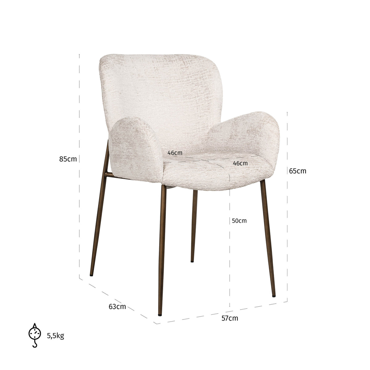 Scaun dining Amber, fusion crem, ignifug – desen tehnic cu dimensiuni