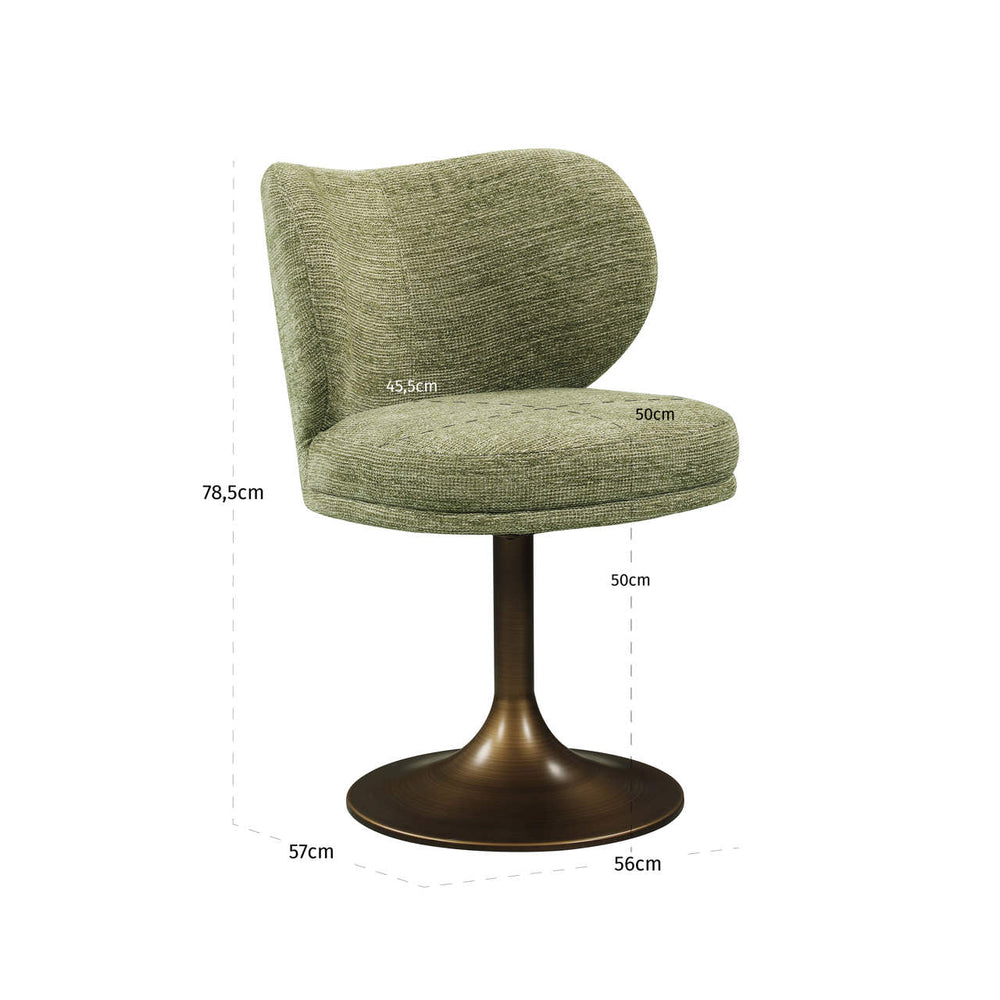 Scaun dining Amely, pistache softweave, rotativ – desen tehnic cu dimensiuni