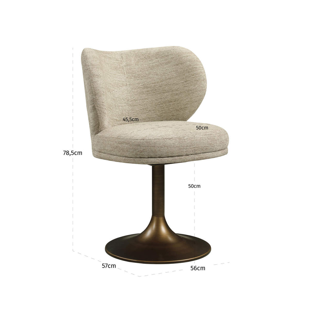 Scaun dining Amely, softweave natural, rotativ – desen tehnic cu dimensiuni