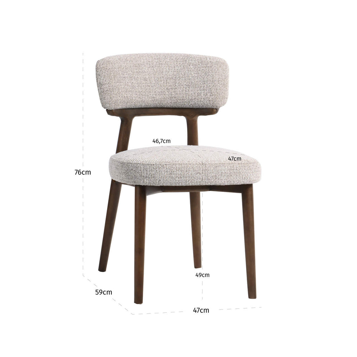 Scaun dining Basker, fancy natural, ignifug (set de 2) – desen tehnic cu dimensiuni