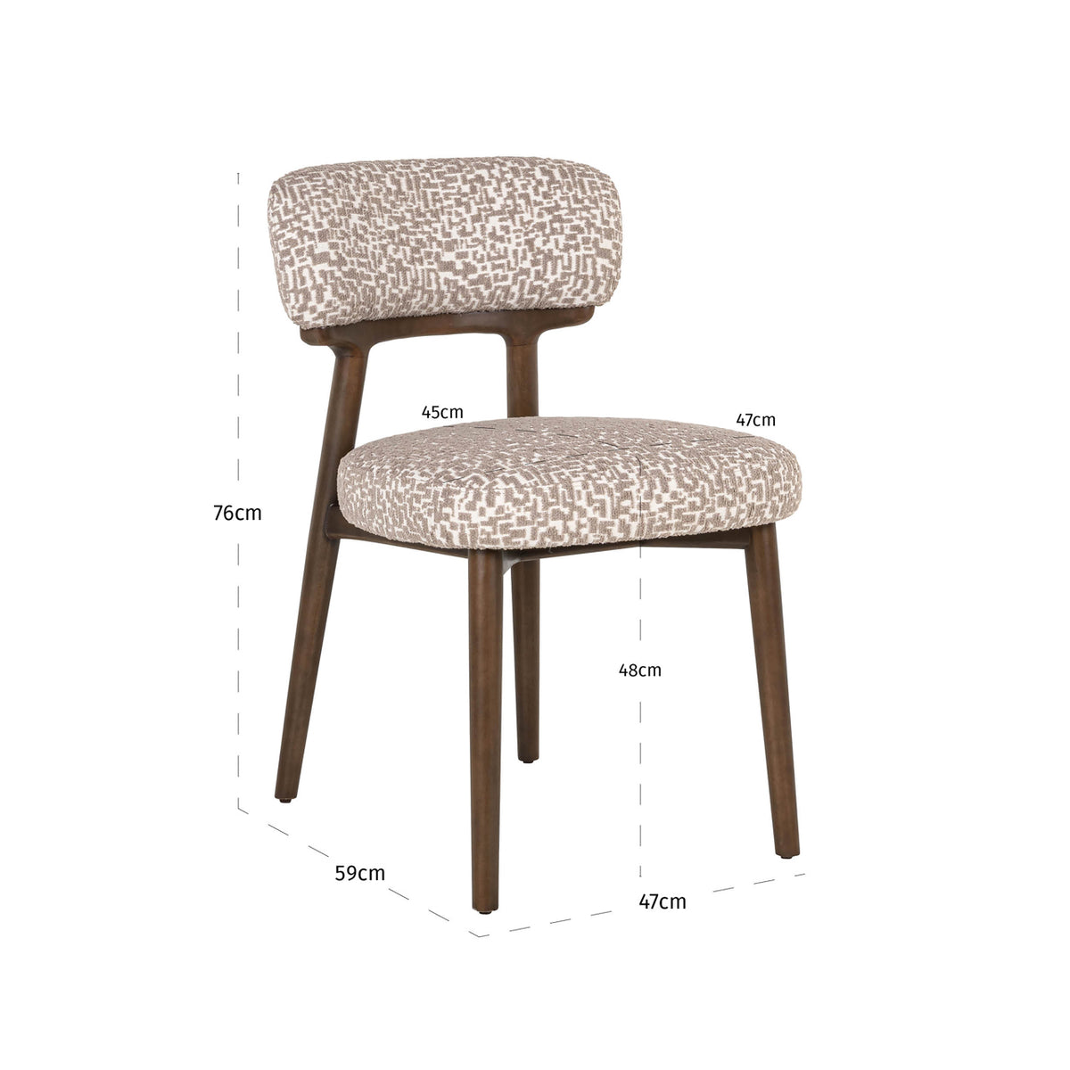 Scaun dining Basker, geo natural (set de 2) – desen tehnic cu dimensiuni