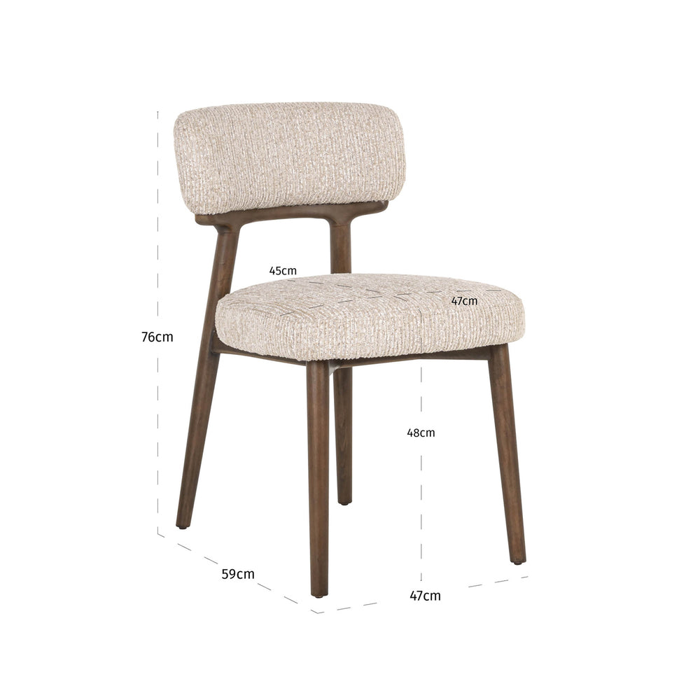 Scaun dining Basker, linear natural (set de 2) – desen tehnic cu dimensiuni