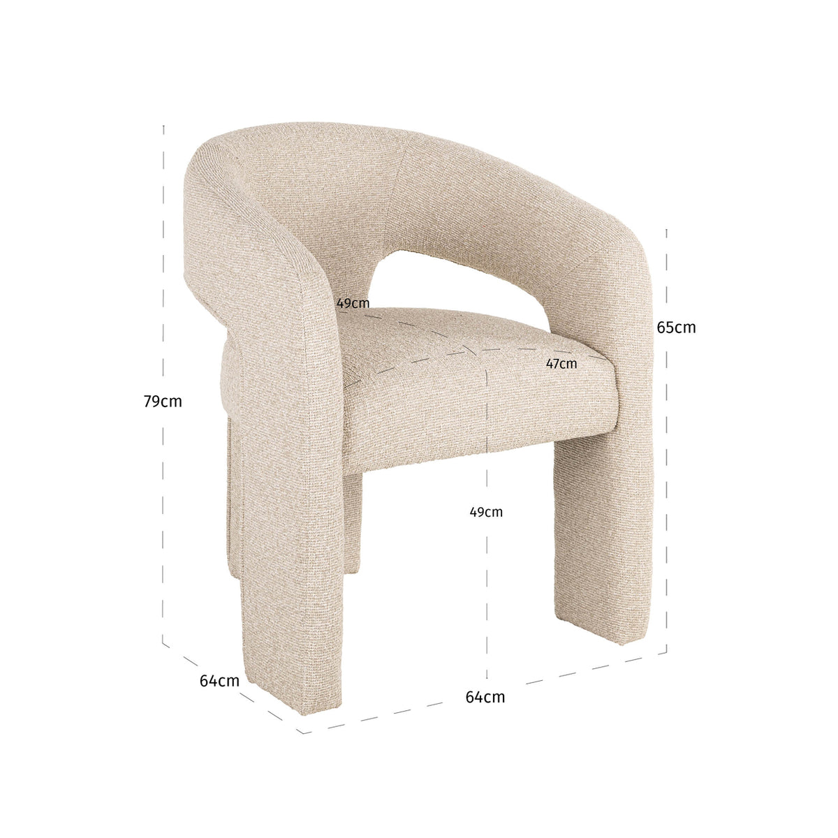 Scaun dining Belle, biscotti, ignifug – desen tehnic cu dimensiuni