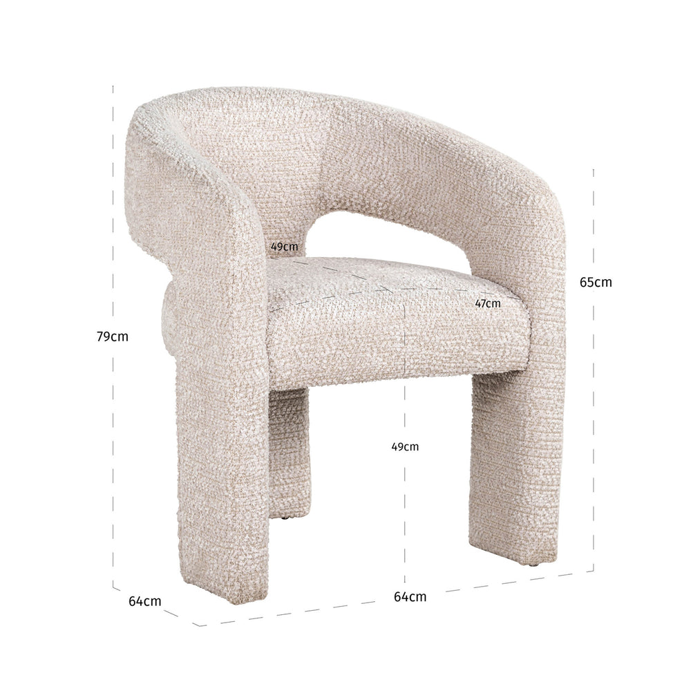 Scaun dining Belle, lovely crem, ignifug – desen tehnic cu dimensiuni