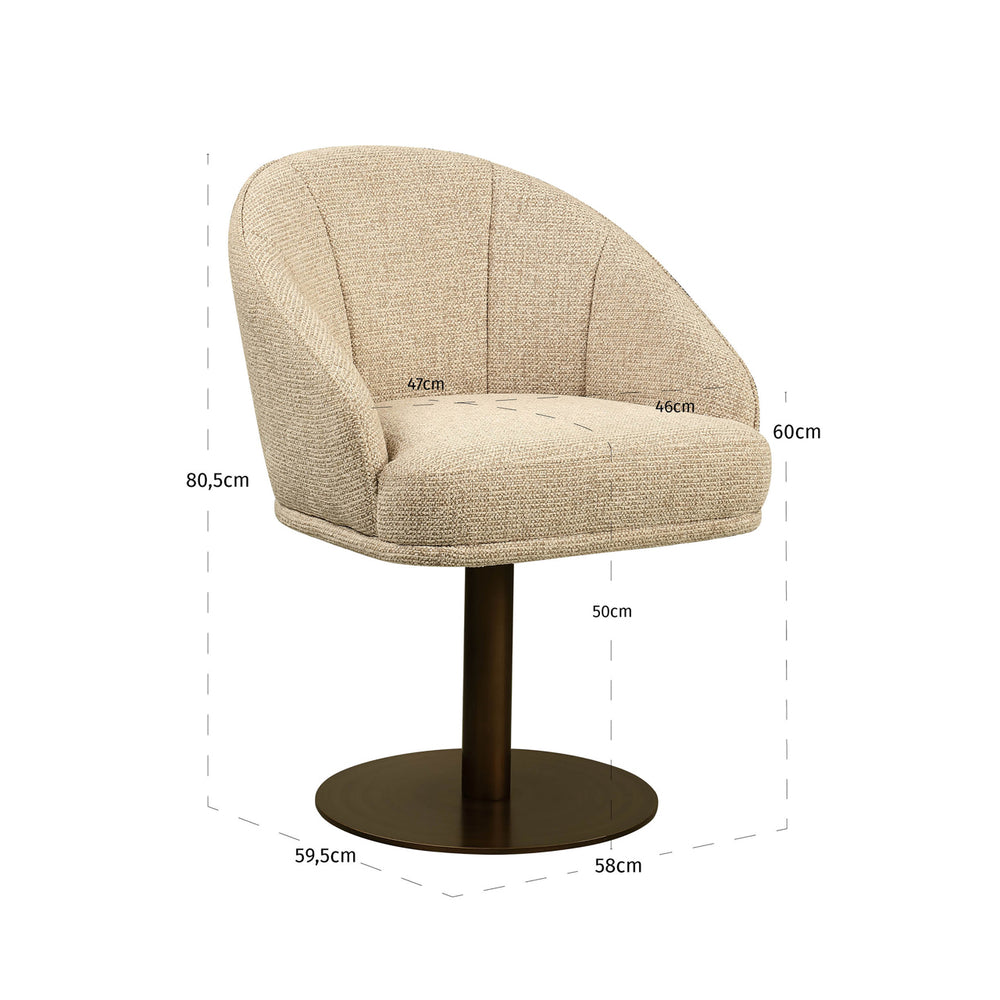 Scaun dining Beverly, fancy natural, rotativ – desen tehnic cu dimensiuni