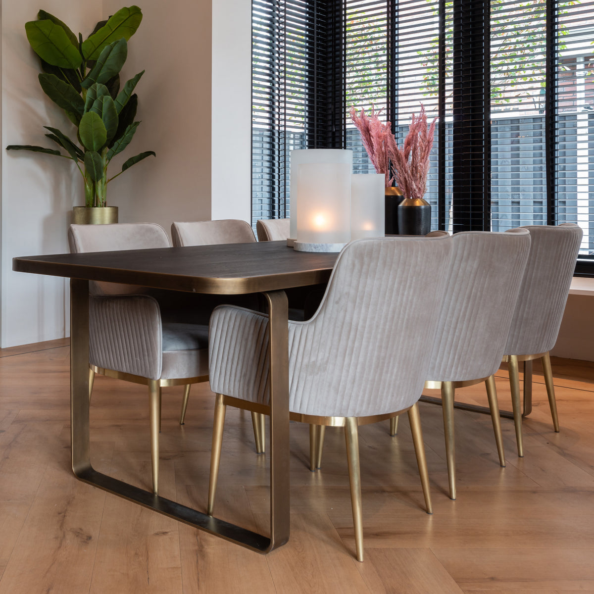 Scaun dining Breeze, catifea kaki, ignifug (set de 2) – ambient