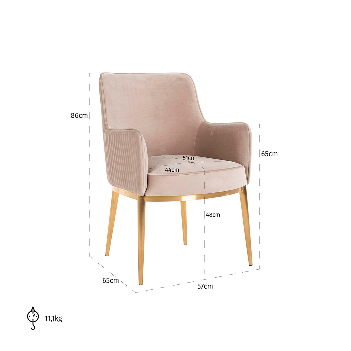 Scaun dining Breeze, catifea kaki, ignifug (set de 2) – desen tehnic cu dimensiuni