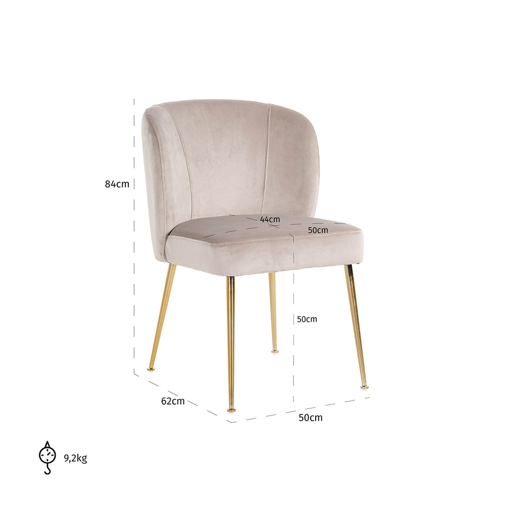 Scaun dining Cannon, catifea kaki – desen tehnic cu dimensiuni