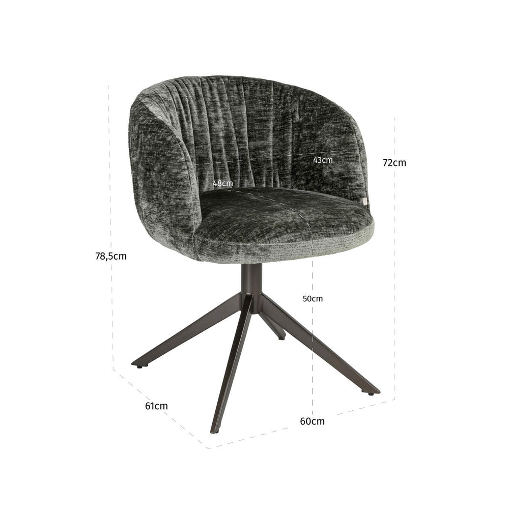 Scaun dining Cassi, chenille verde salvie, rotativ – desen tehnic cu dimensiuni