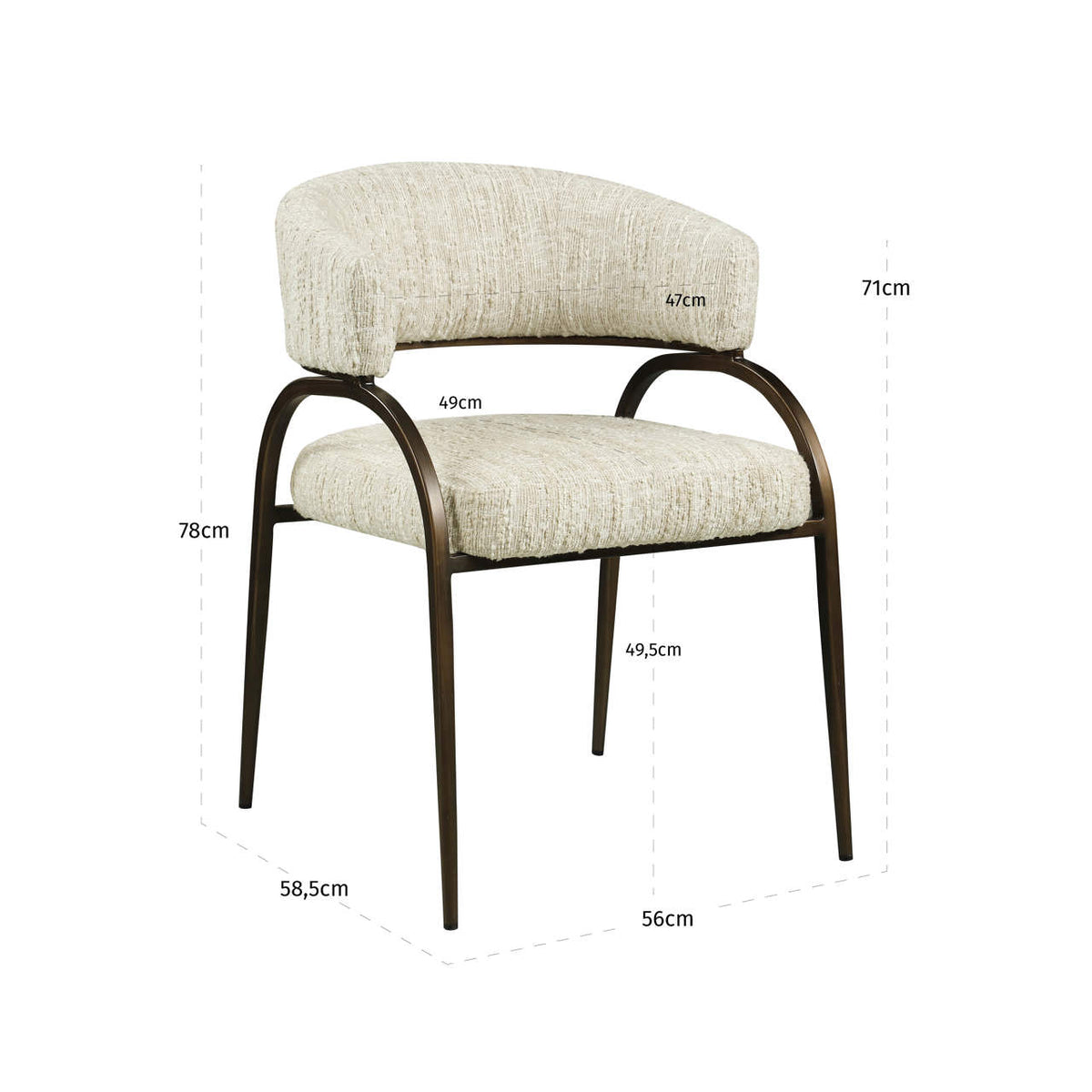 Scaun dining Charda, angora bej – desen tehnic cu dimensiuni