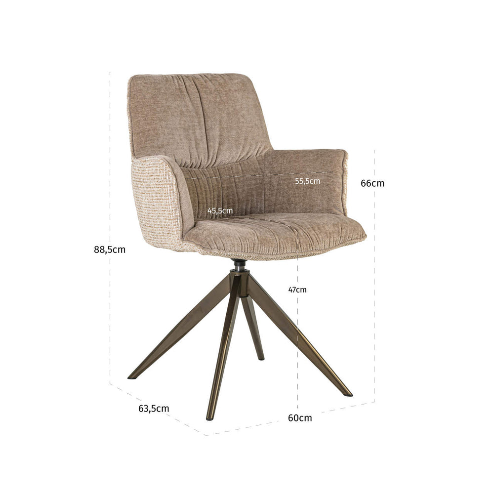 Scaun dining Chase, blockweave crem, rotativ – desen tehnic cu dimensiuni
