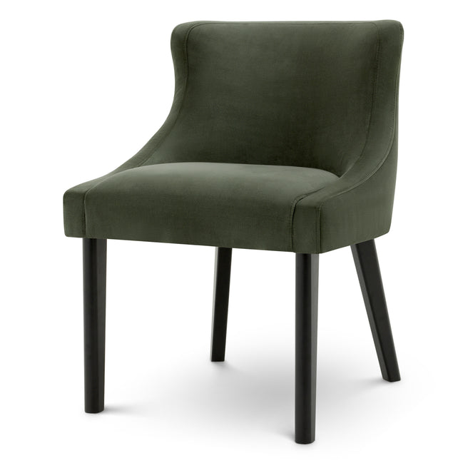 Scaun dining Chavelle, finisaj negru, catifea Torrin verde