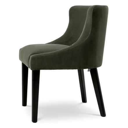 Scaun dining Chavelle, finisaj negru, catifea Torrin verde