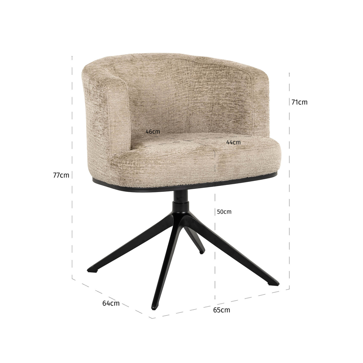 Scaun dining Cheyenne, desert fusion, rotativ, ignifug – desen tehnic cu dimensiuni