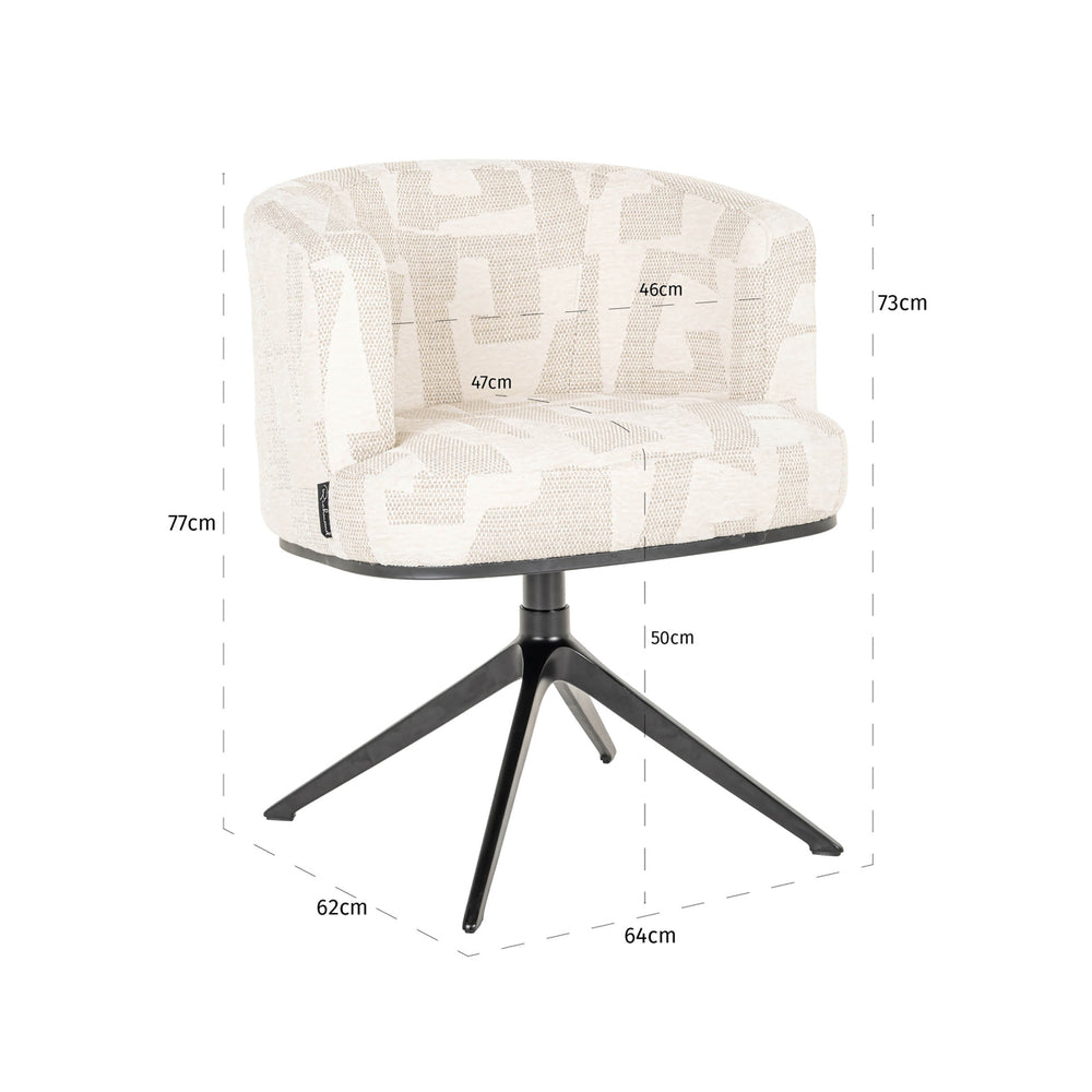 Scaun dining Cheyenne, graffic bej, rotativ – desen tehnic cu dimensiuni