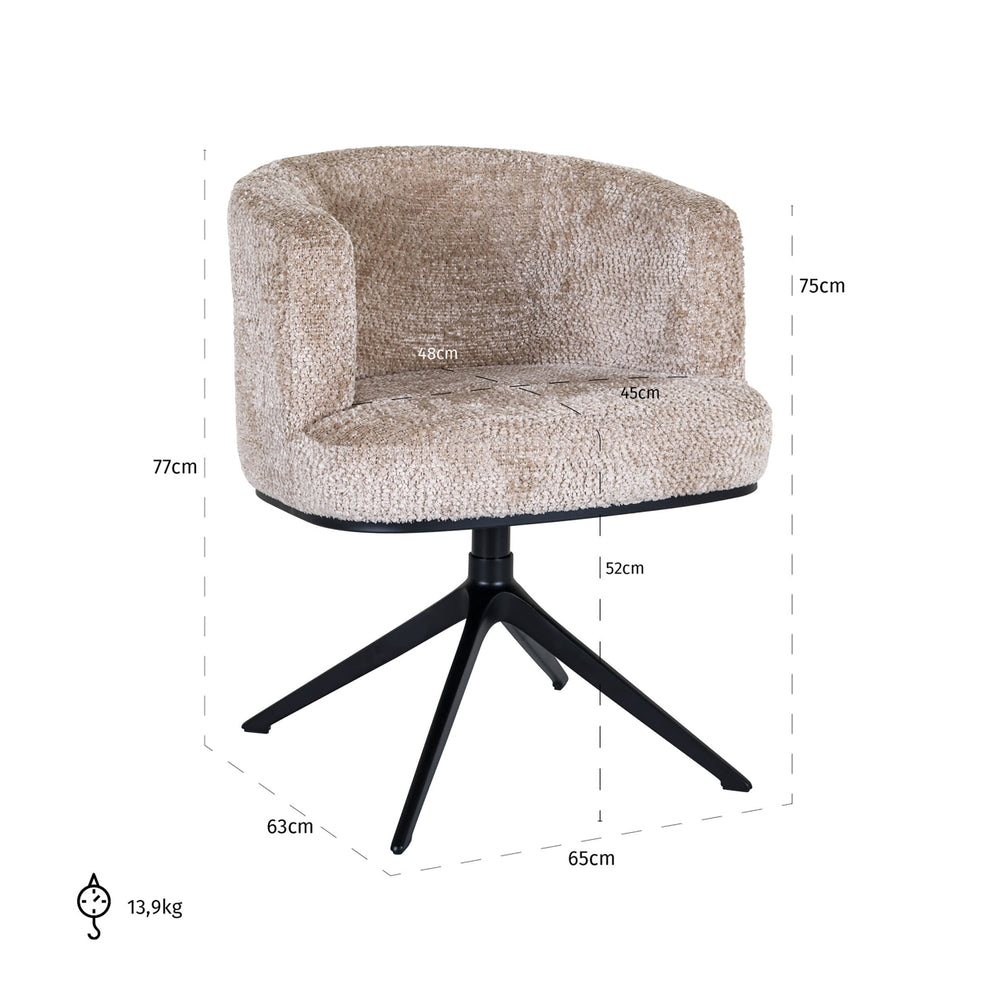 Scaun dining Cheyenne, lovely bej, rotativ – desen tehnic cu dimensiuni