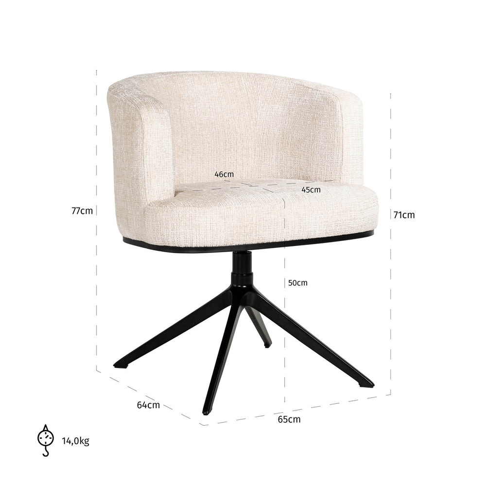 Scaun dining Cheyenne, niagara bej, rotativ – desen tehnic cu dimensiuni