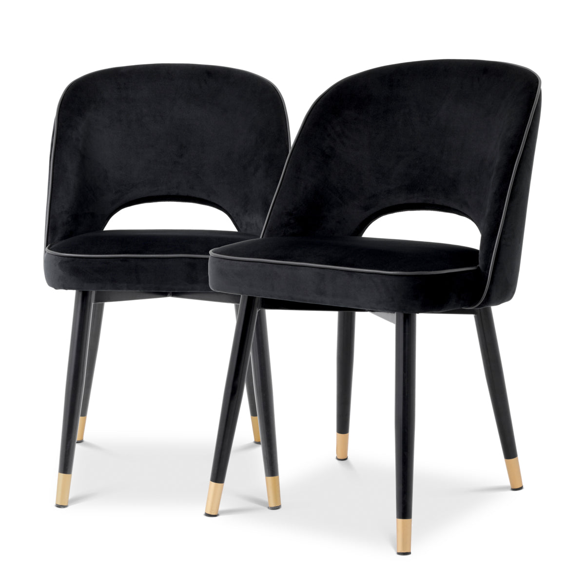 Scaun dining Cliff, catifea Roche negru, set de 2