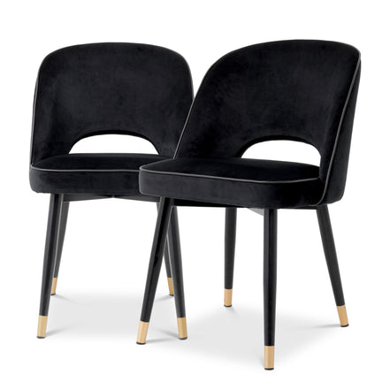Scaun dining Cliff, catifea Roche negru, set de 2