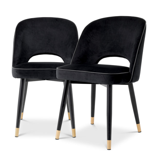 Scaun dining Cliff, catifea Roche negru, set de 2