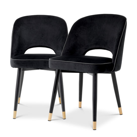 Scaun dining Cliff, catifea Roche negru, set de 2