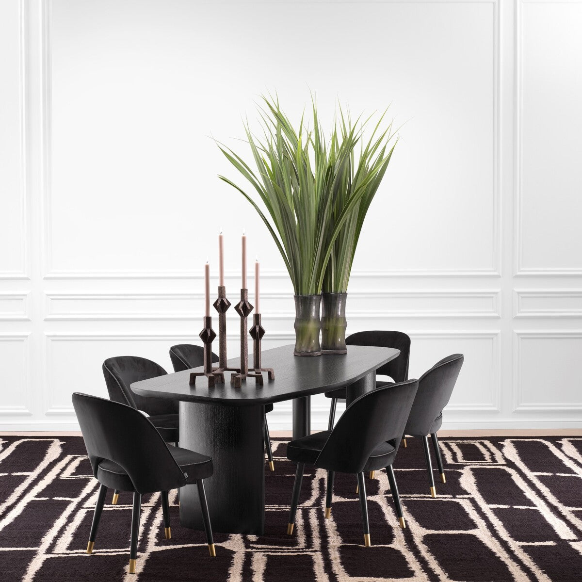 Scaun dining Cliff, catifea Roche negru, set de 2