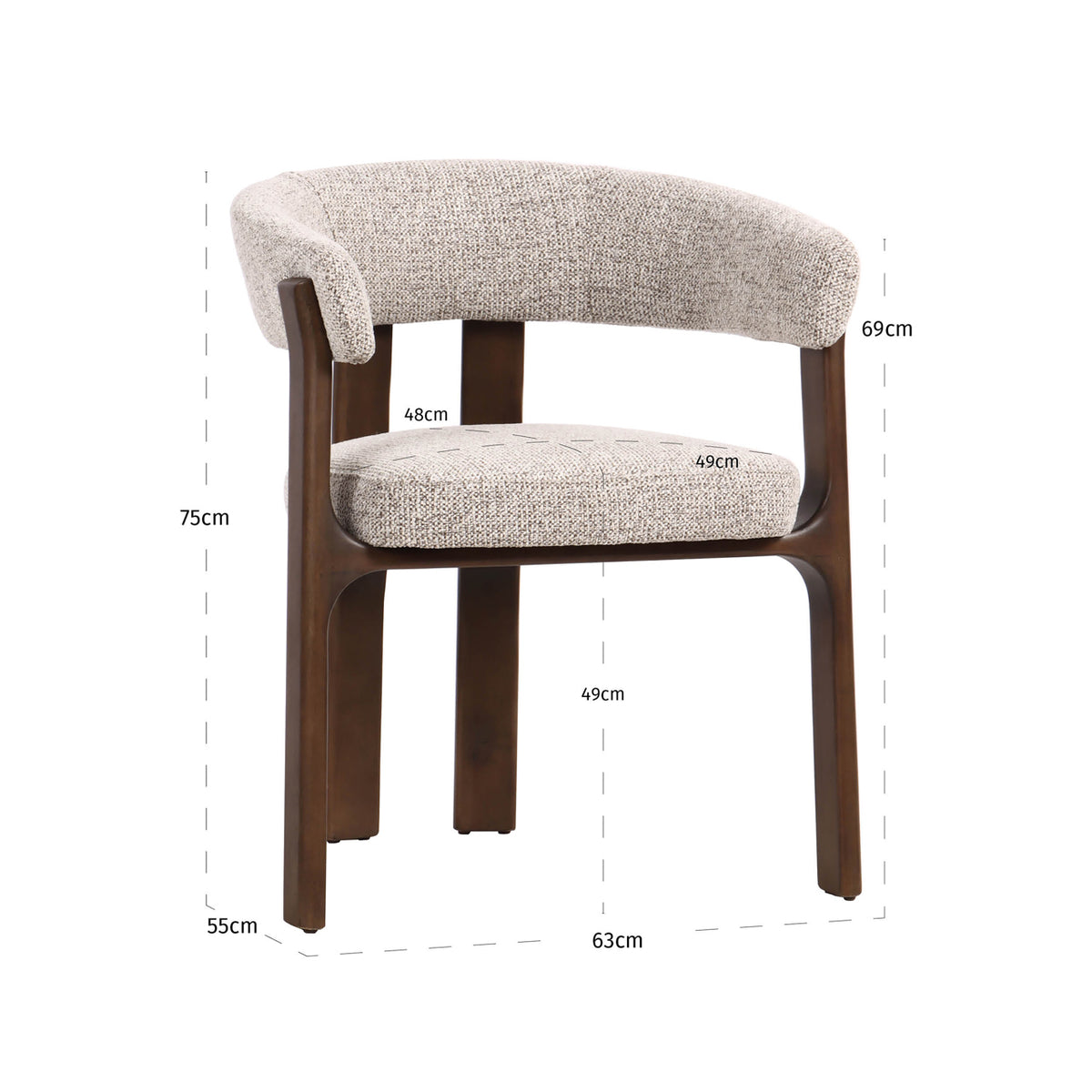Scaun dining Contigo, fancy moca – desen tehnic cu dimensiuni